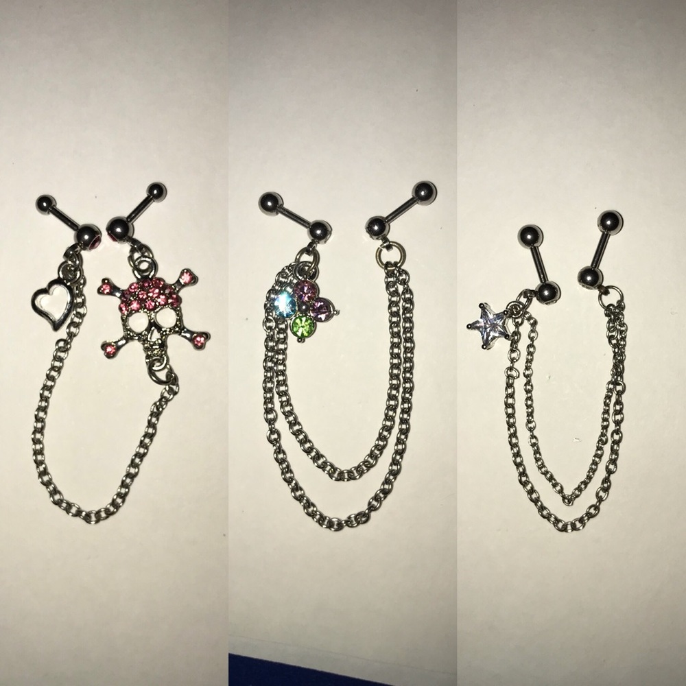 Bundle/3 CZ Crystal Cartilage Tragus Helix Chains